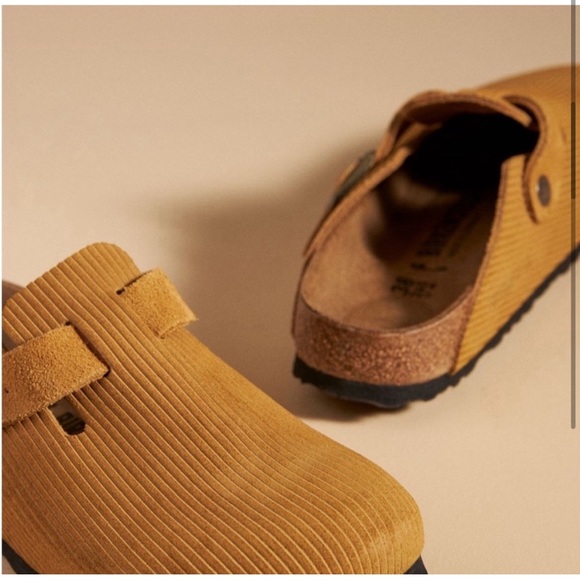 NIB Anthropologie Birkenstocks Boston Embossed Corduroy Cork Brown Clog - Picture 2 of 3
